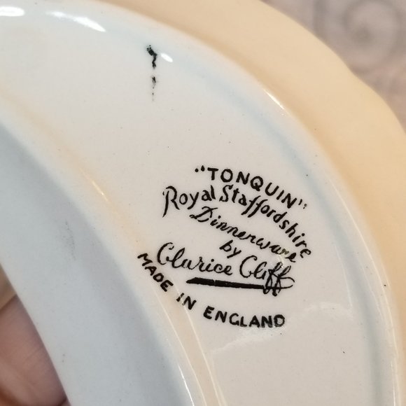 Vintage Royal Staffordshire "Tonquin" Black Cream Crescent Shaped Plate England - Picture 5 of 8